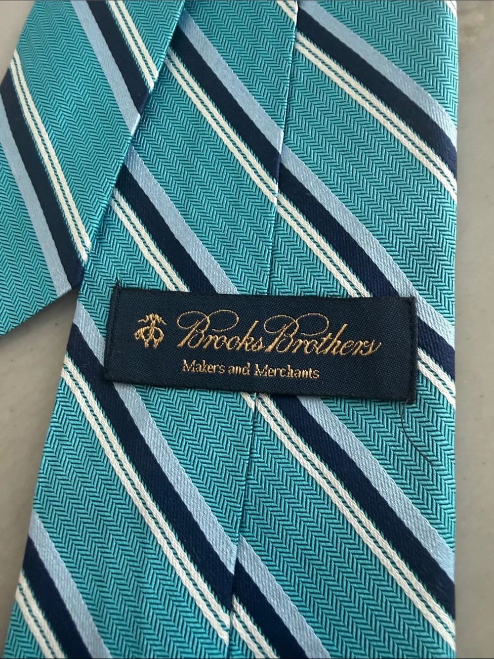 Brooks Brothers Teal Striped Silk Tie with Navy and White Accents